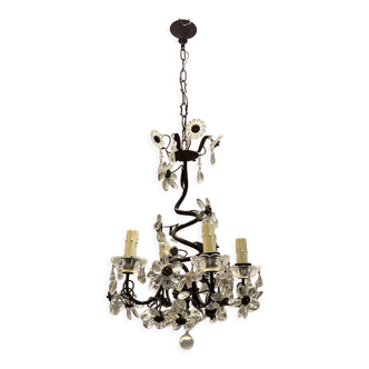 Vintage flower chandelier in crystal bgues, 1940s