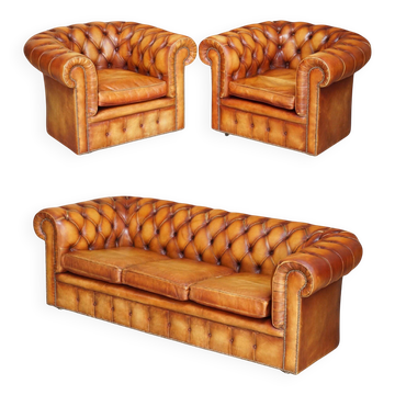 Chesterfield suite three-piece leather set