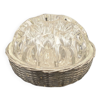 Glass flower stand with woven metal support