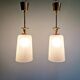 Pair of Mid Century Pendant Lights in Brass and Clear Crackle Glass, 1950s