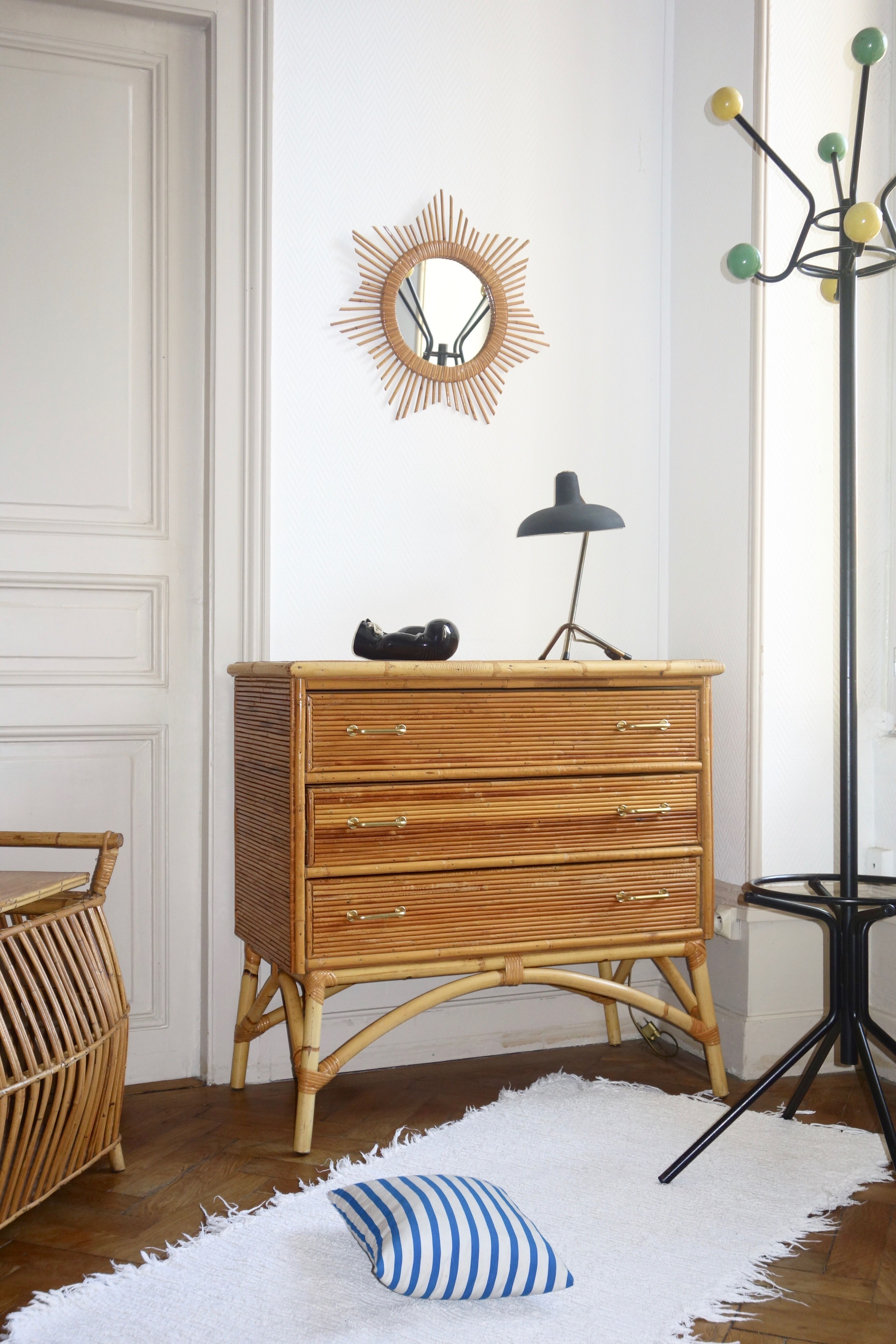 Mirror Sun in the 1950s rattan 49x49cm