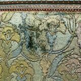 Louis XVI style bench in blue lacquered wood with gold trim