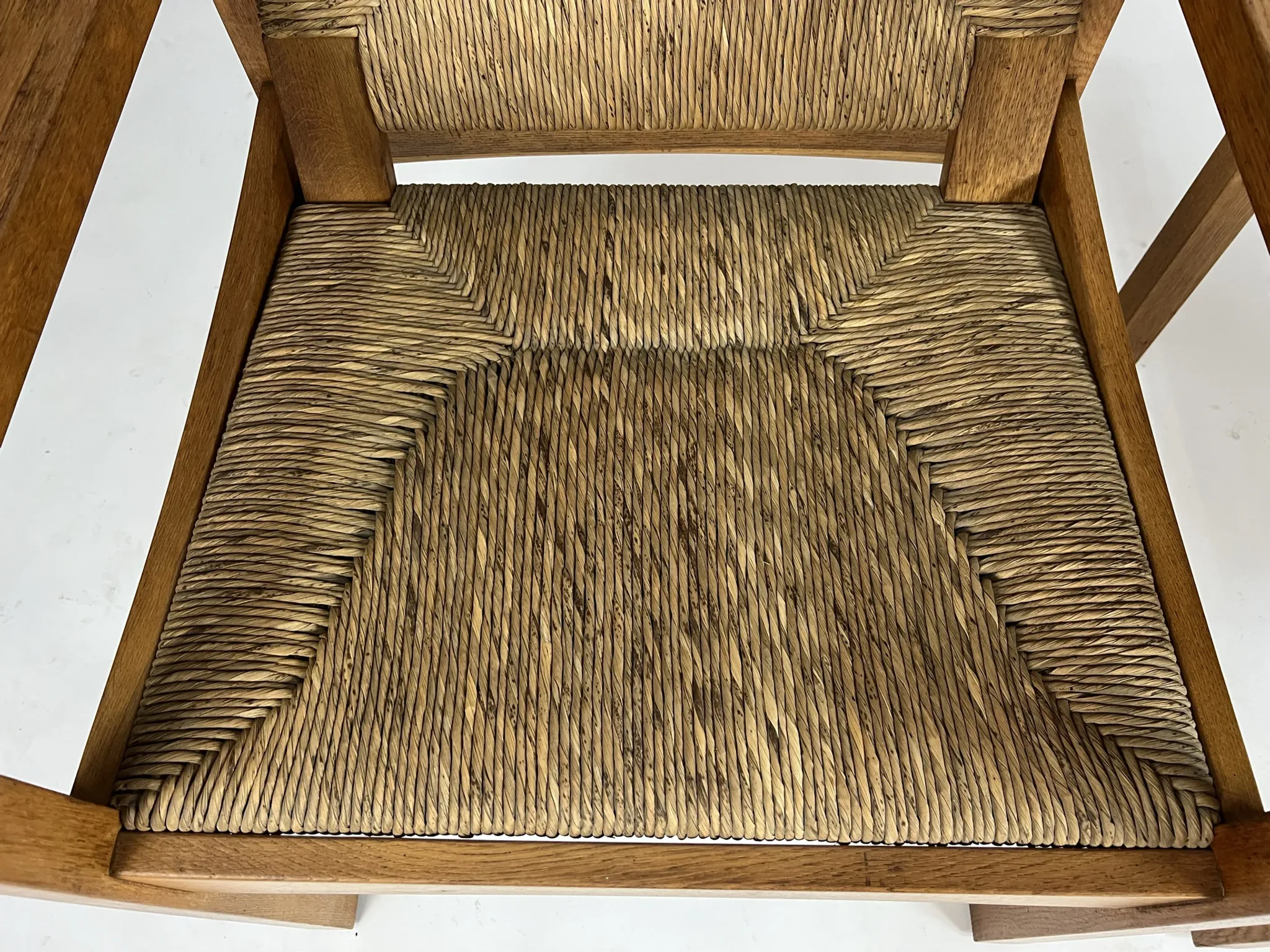 Set of 2 Vintage armchair easy chairs oak & seagrass 60s mid-century