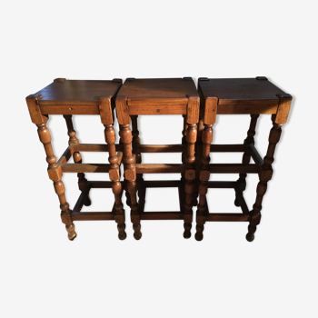 Set of 3 oak stools