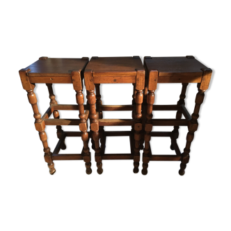 Set of 3 oak stools