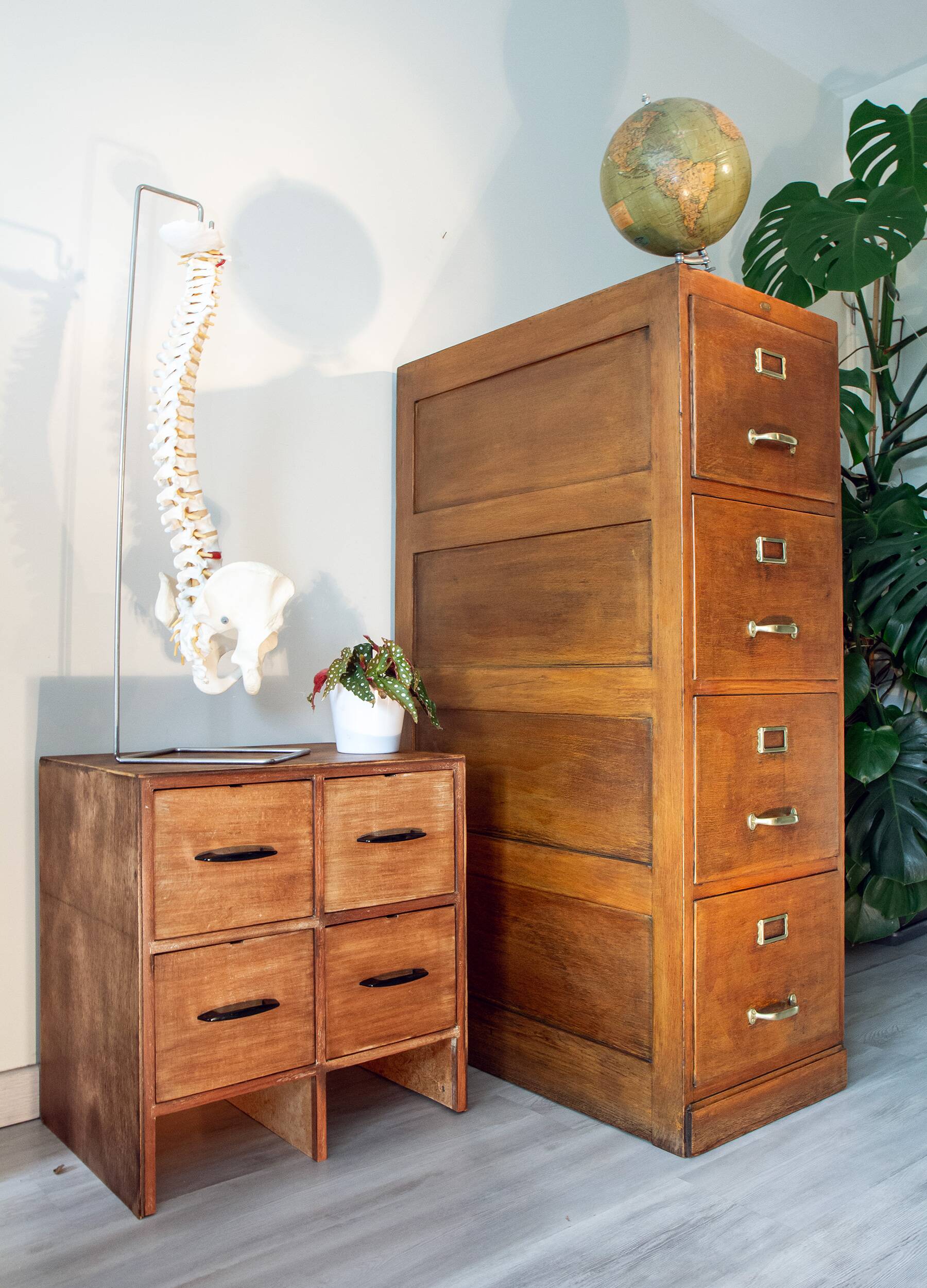 Old file cabinet, oak and brass, early 20th century
