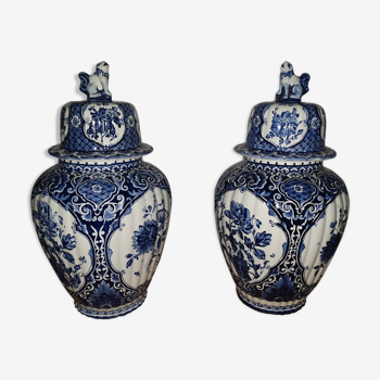 Paire de vases potiche Delfp faïence  XIXème