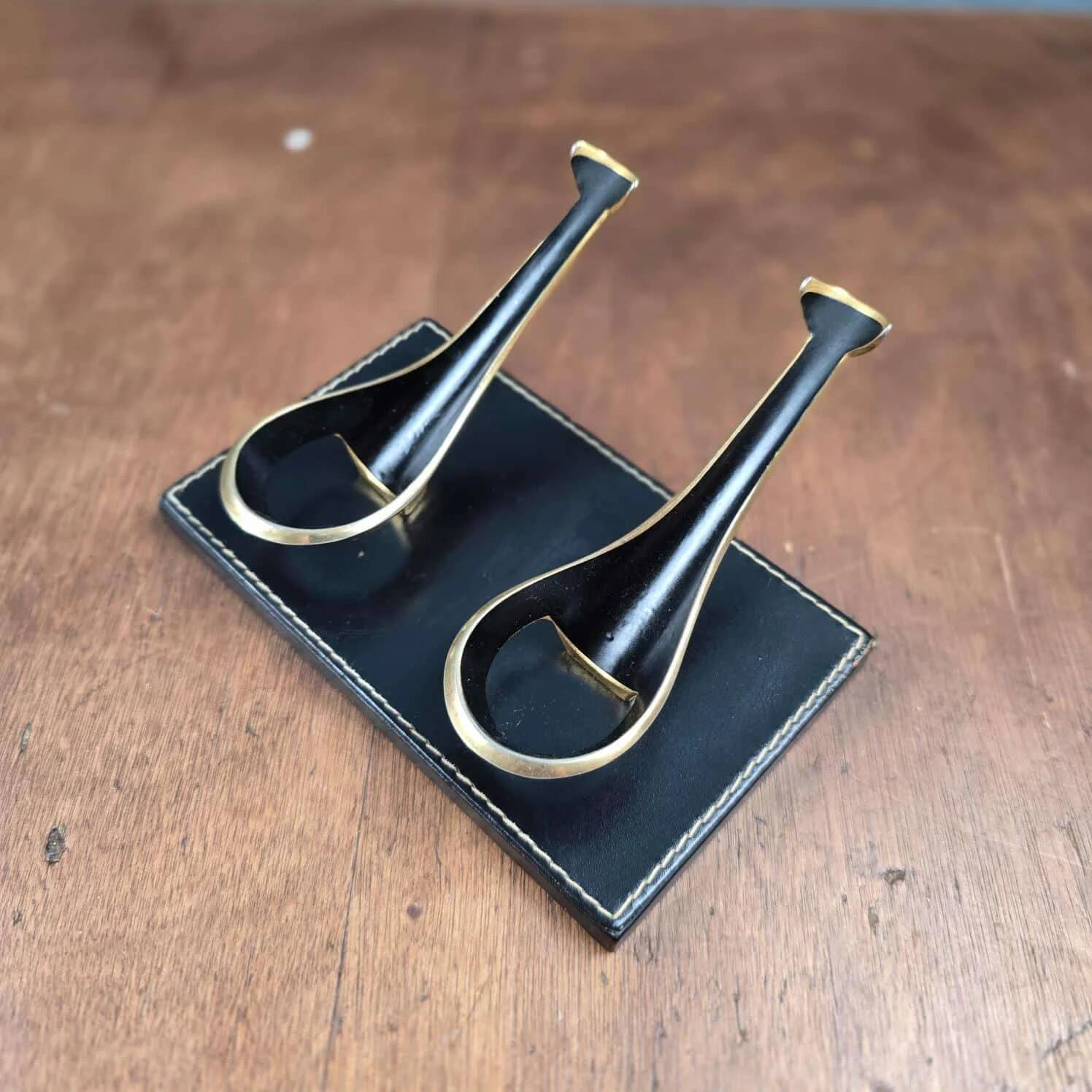 Double vintage black and gold pipe holder – Walter Bosse style from the 1950s
