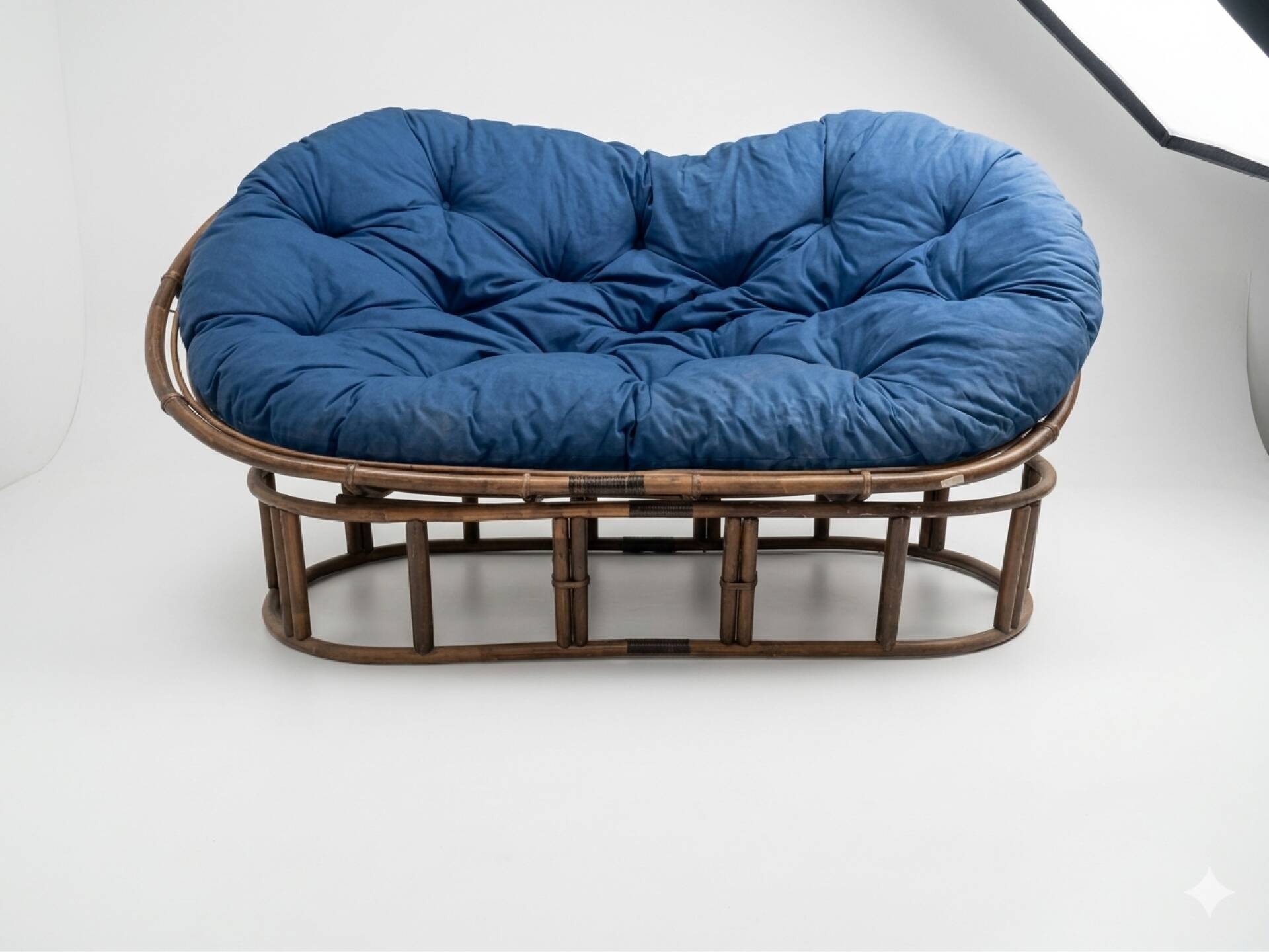 Handcrafted Italian "Mamasan" Loveseat Sofa in Solid Natural Reed & Ve