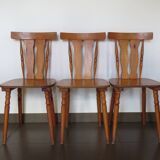 Set of 3 70s pine chalet style chairs