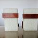 Pair of Scandinavian pendant lights in teak and perspex, 1970s.
