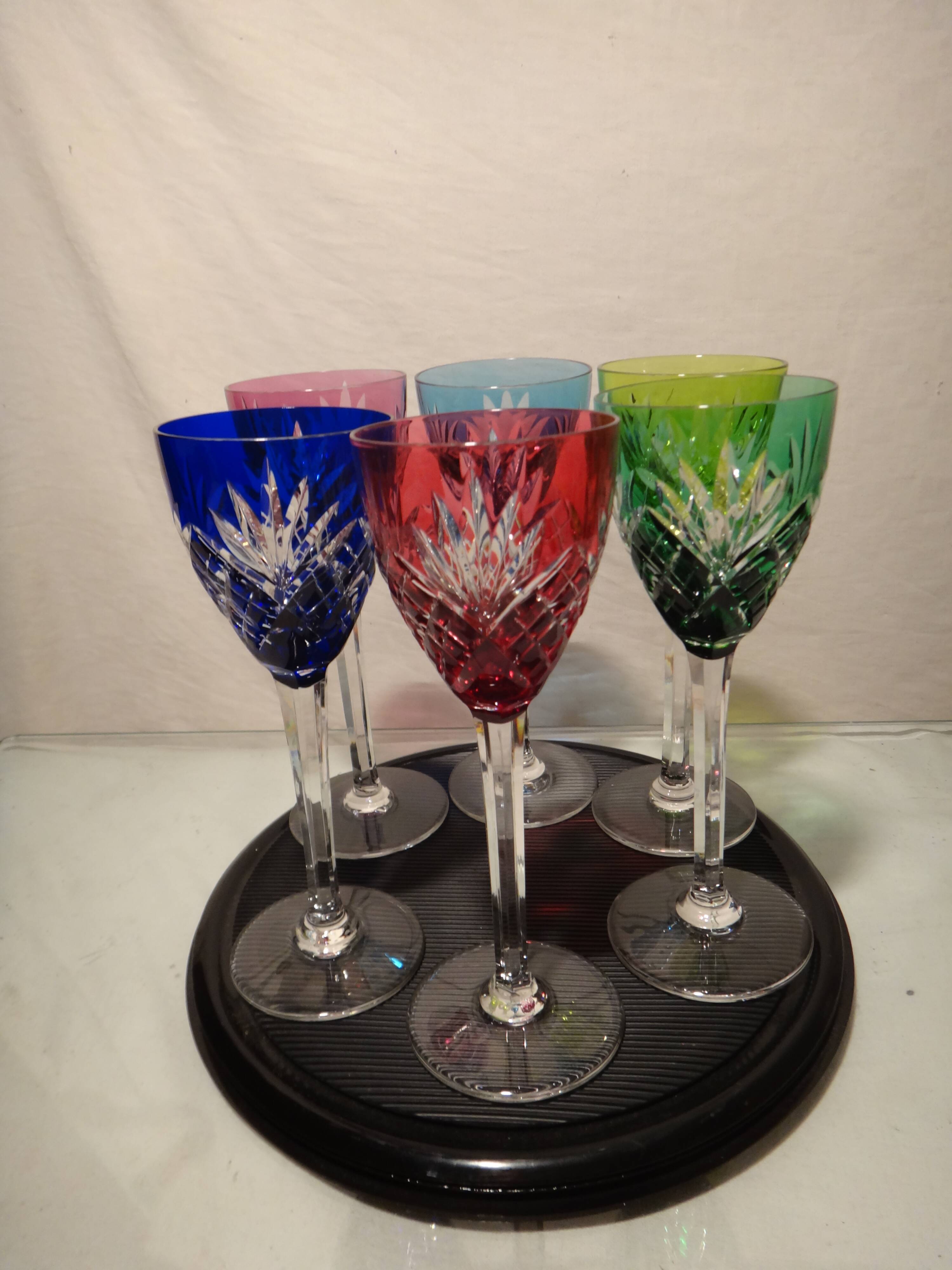 Saint louis chantilly 6 rhine wine glasses roemer colored crystal - 21.5 cm