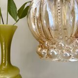 Vintage globe pendant light in amber bubble glass