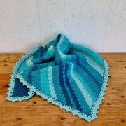 Vintage turquoise and lagoon blue crochet child’s blanket