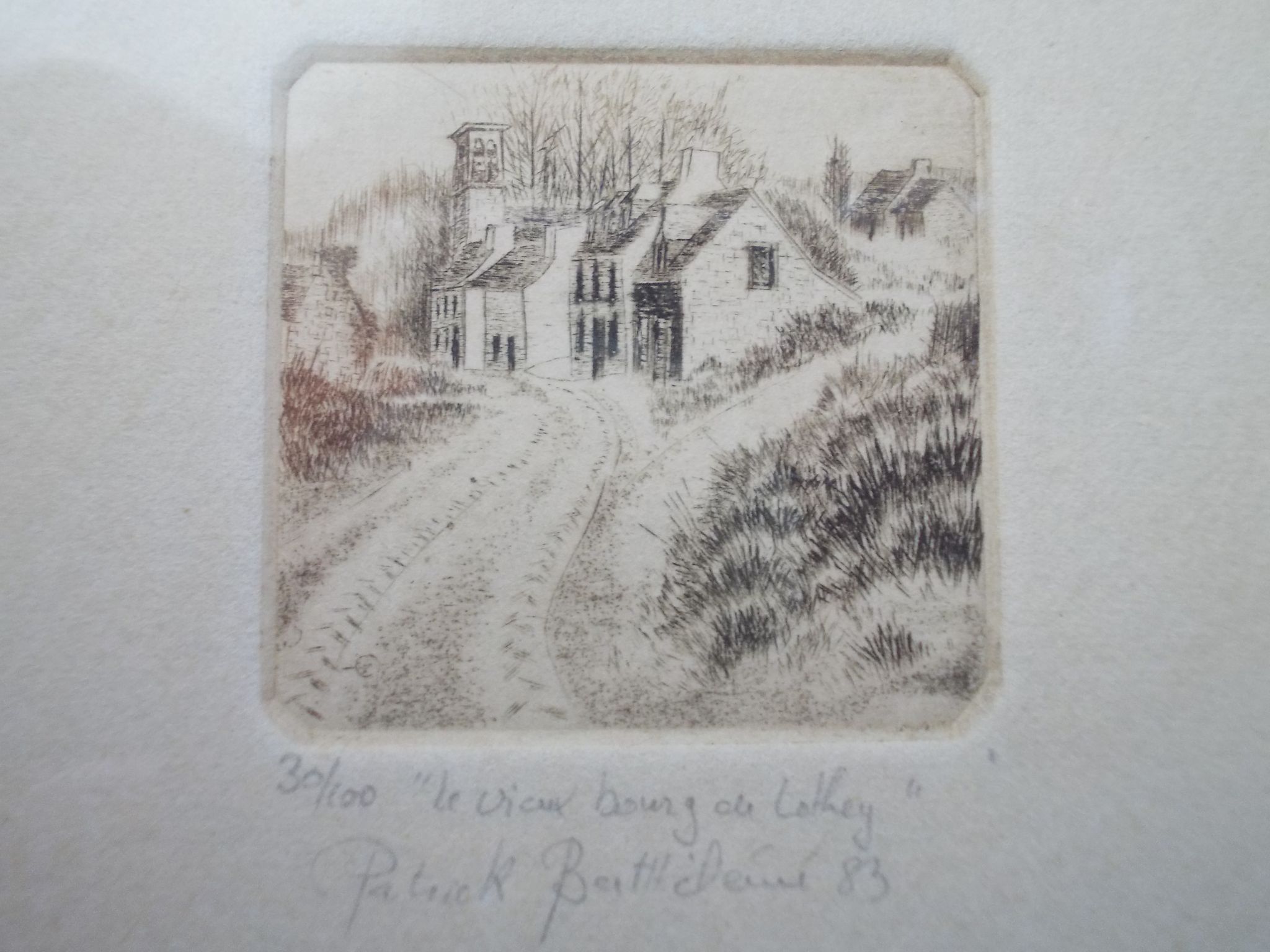 Miniature etching, bertheleme 1983: old village of lothay finistère bretagne 29 signed numbered