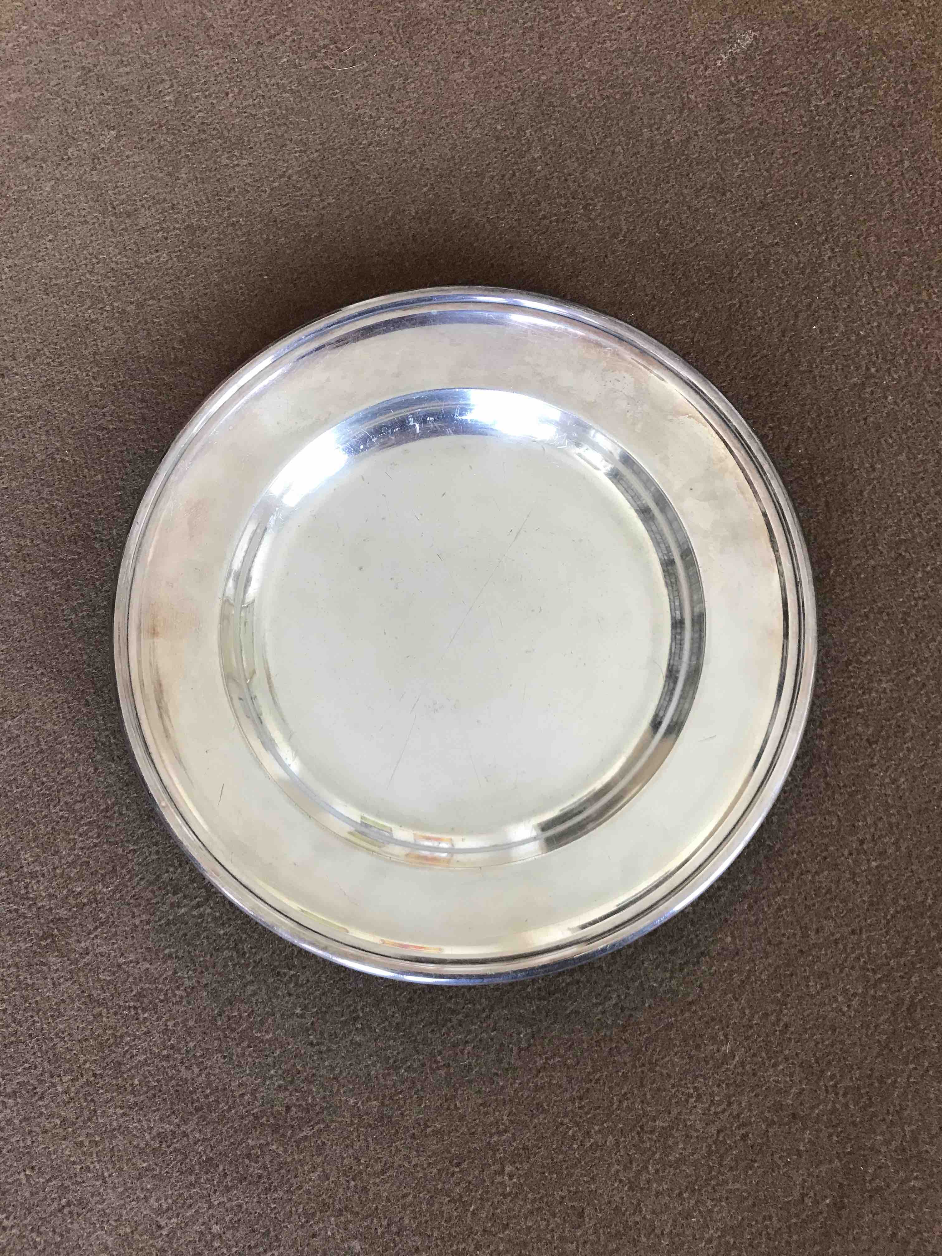Art Deco silver metal presentation plate