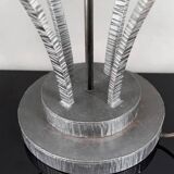 Important Art Deco Wrought Iron Lamp with Starry Glass Dome, c. 1930