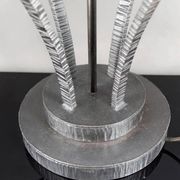 Important Art Deco Wrought Iron Lamp with Starry Glass Dome, c. 1930