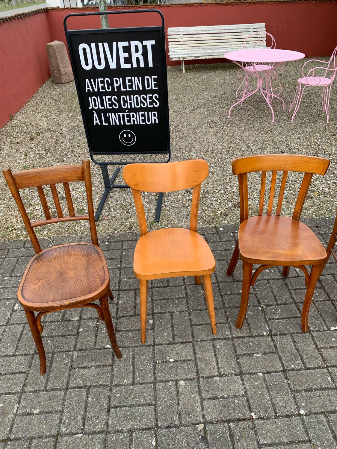 Set of 6 mismatched bistro chairs