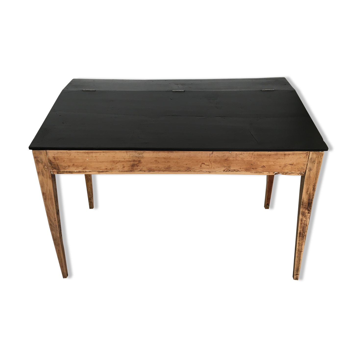 adult-sized desk with black flap & raw natural