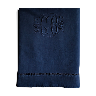 Old linen and cotton sheet tinted in real navy