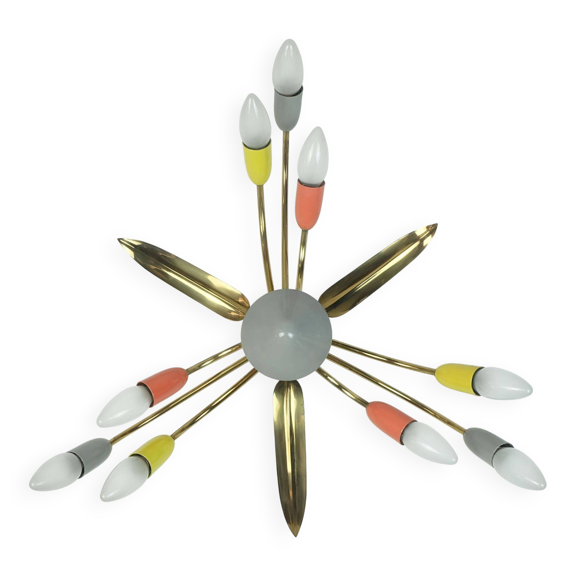 1950s mid century sputnik spider 9-light CEILING LAMP brass metal