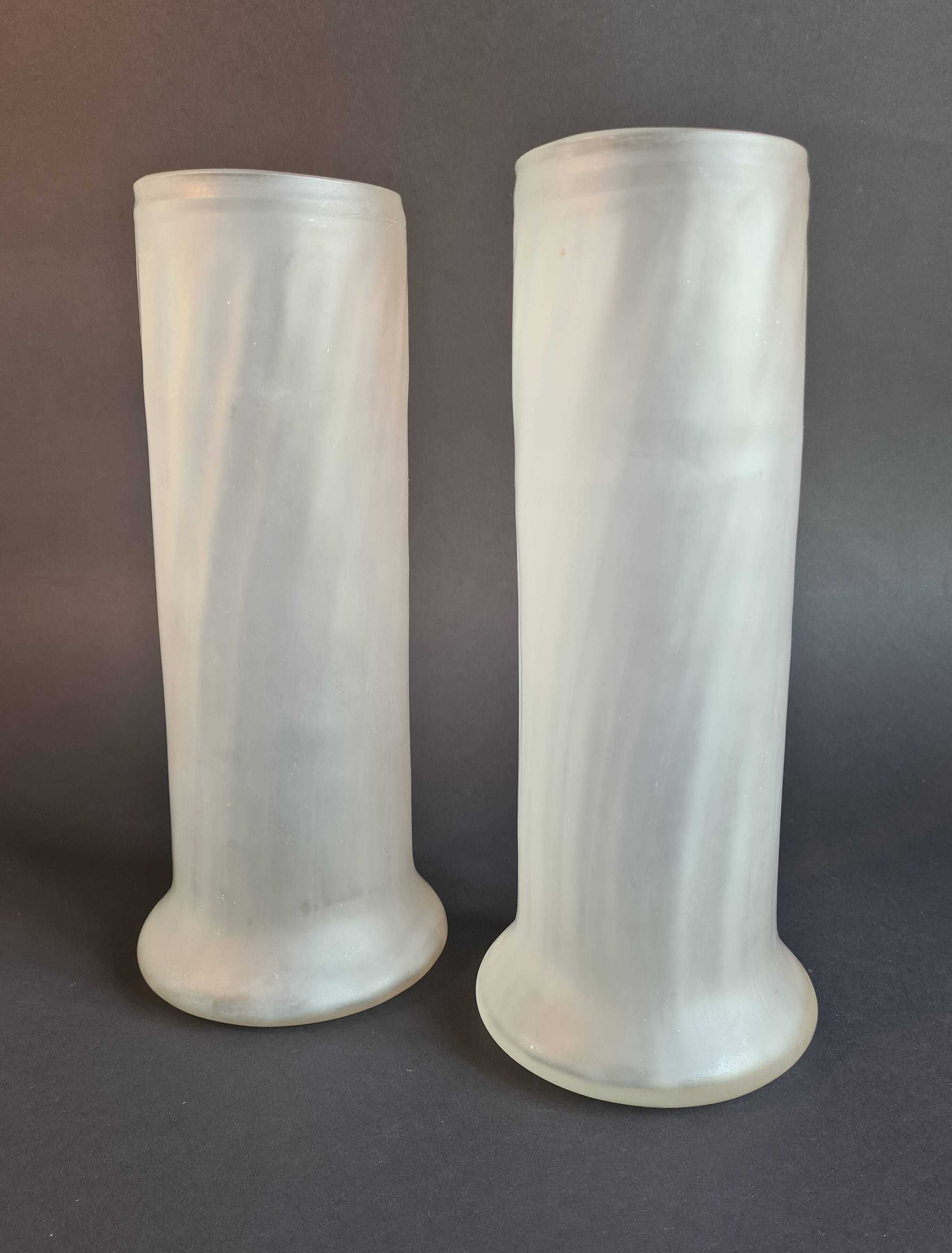 Beautiful Pair of Cylindrical Vases in Art Nouveau Satin Blown Glass