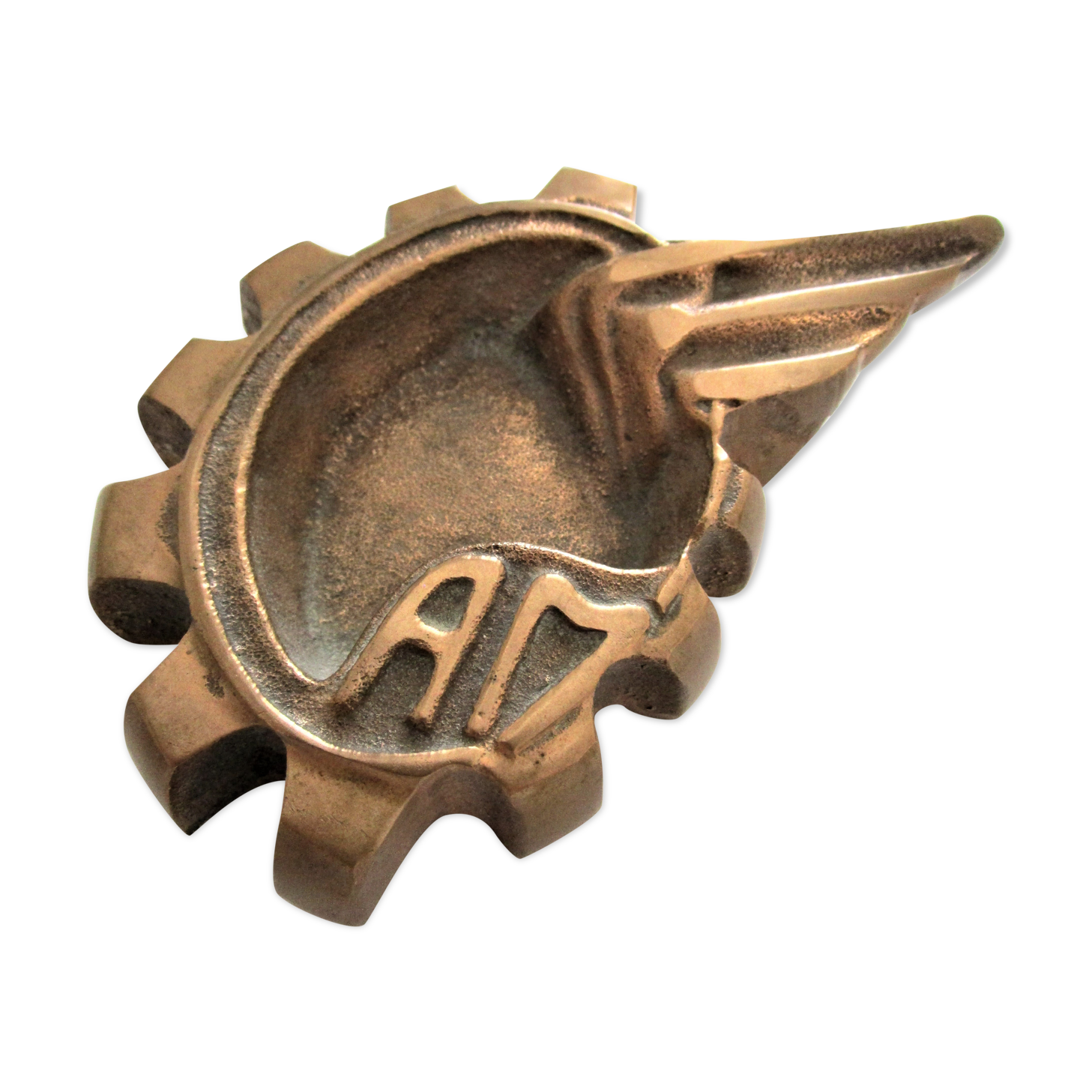 Bronze ashtray patinated 30s initials AM