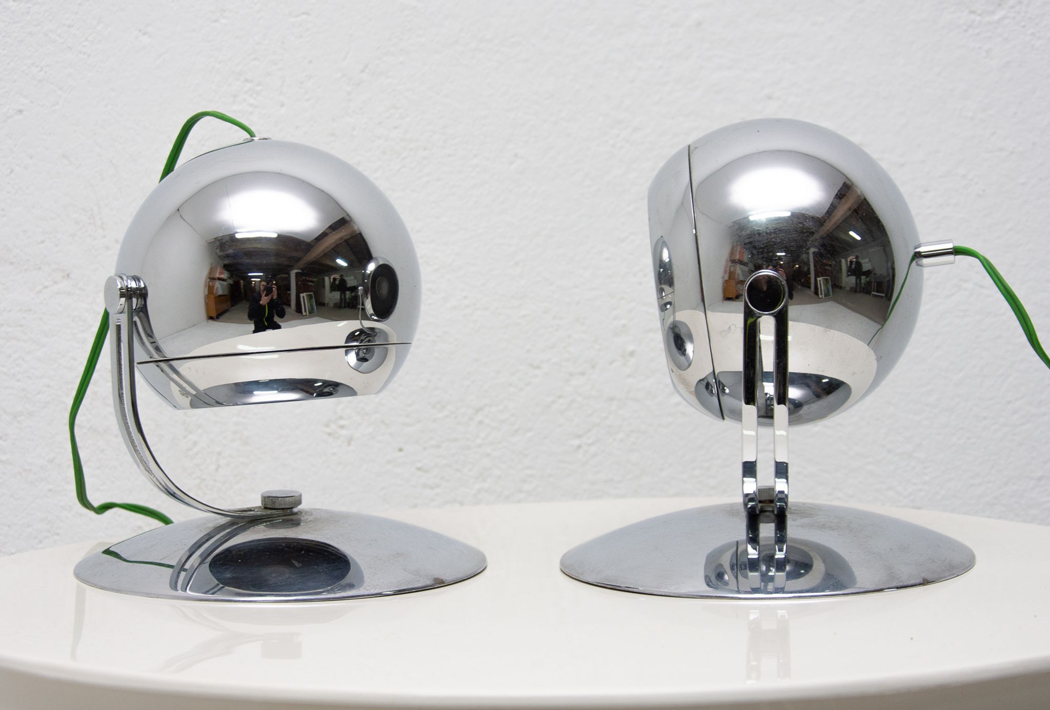 Pair of mid century space-age positioning desk lamps, 1960, Central Europe