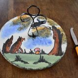 Vintage cheese board Fable de La Fontaine and his knife from the 60s