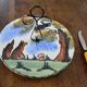 Vintage cheese board Fable de La Fontaine and his knife from the 60s
