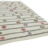 Hand-knotted turkish unique 1970s 222 cm x 343 cm beige hemp kilim carpet