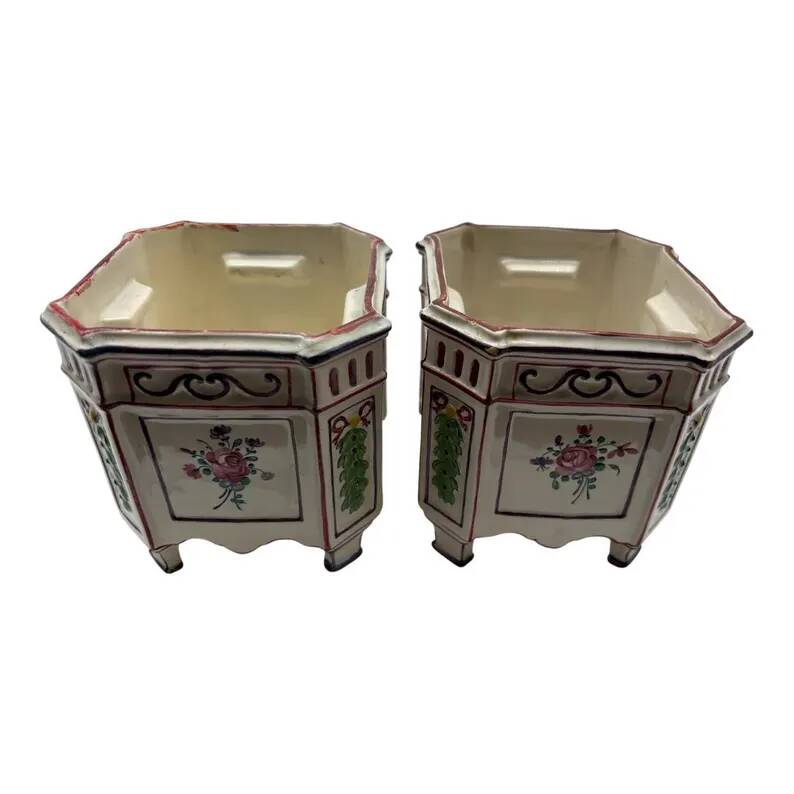Pair of onion pots Samson 19th century Polychrome earthenware Strasbourg style Antique cache pots