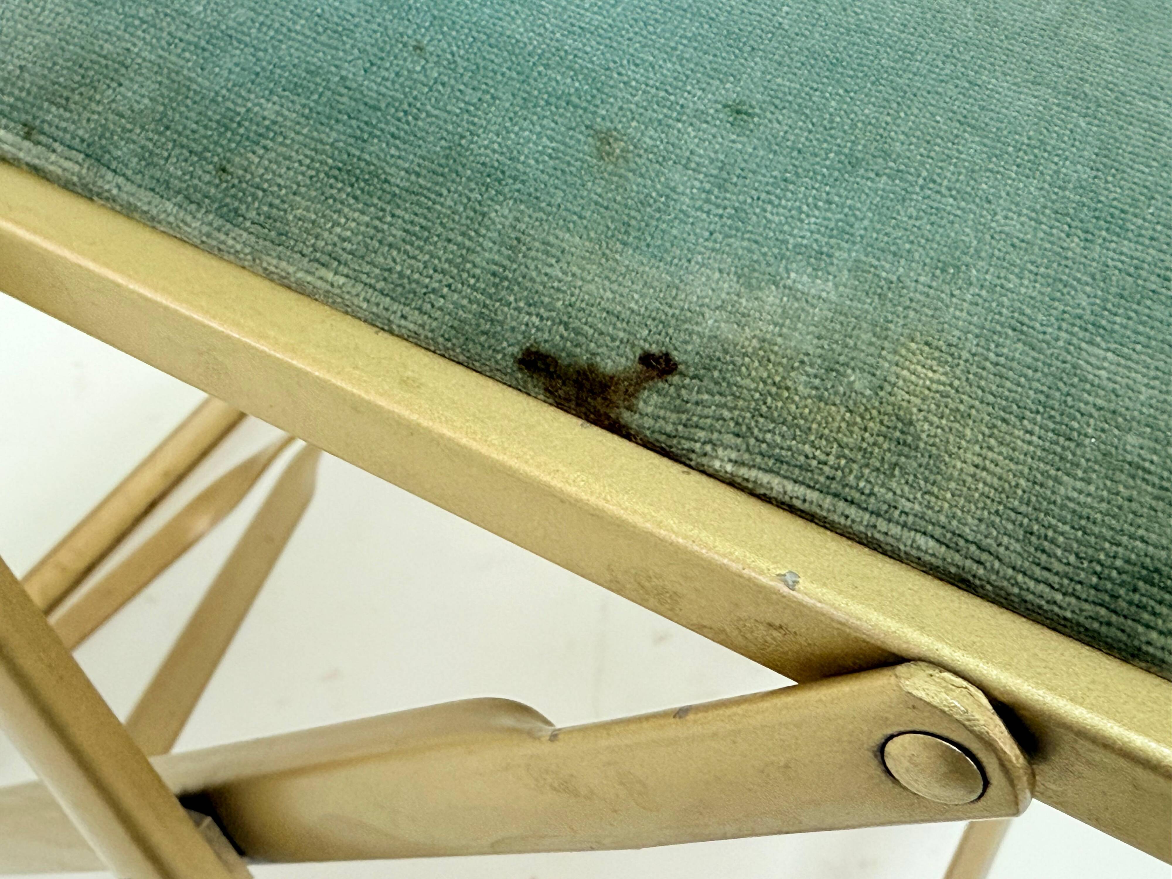 Old pair of chaisor folding chairs - metal & velvet - vintage 60's 70's