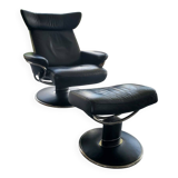 1 Stressless Jazz model armchair - black leather and its ottoman
