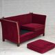 1970s, Danish 2-seater "Spanish" drop arm sofa, red furniture velour.