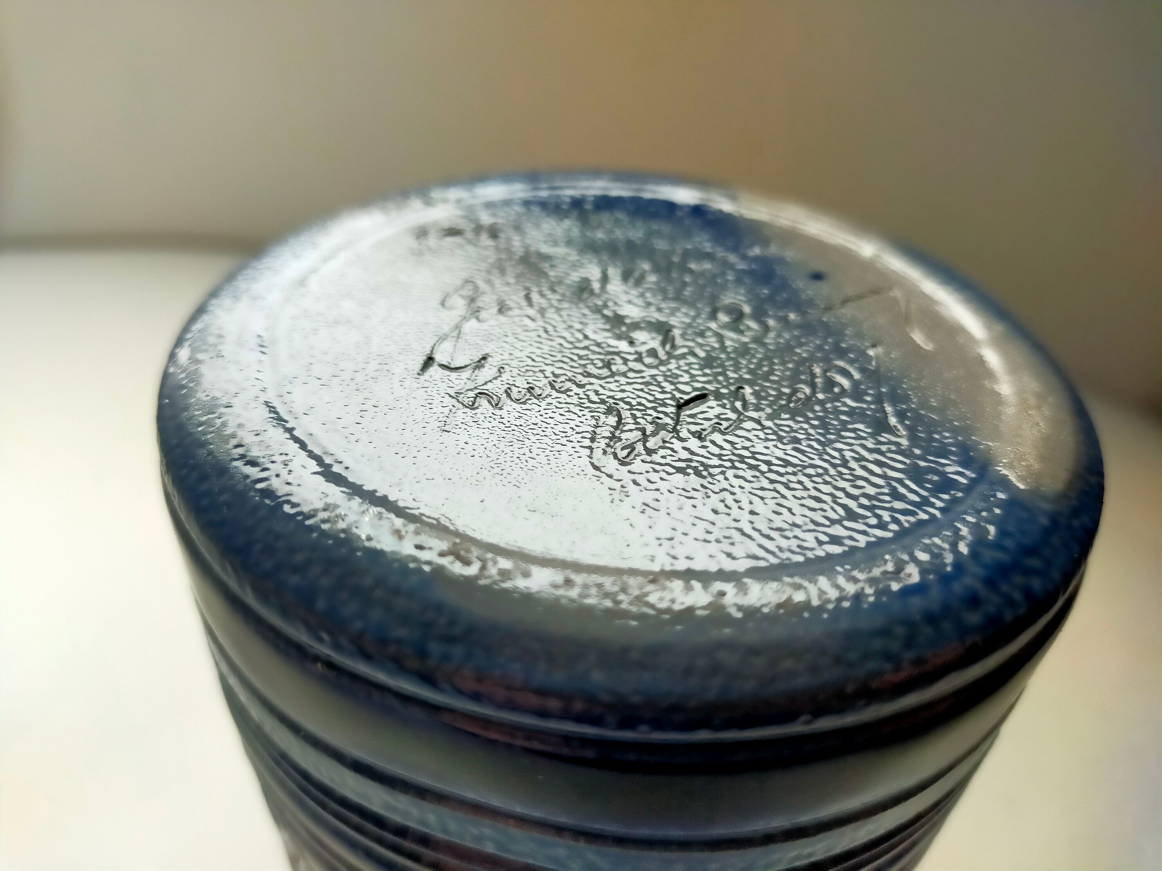 mug in blue Alsace sandstone signed