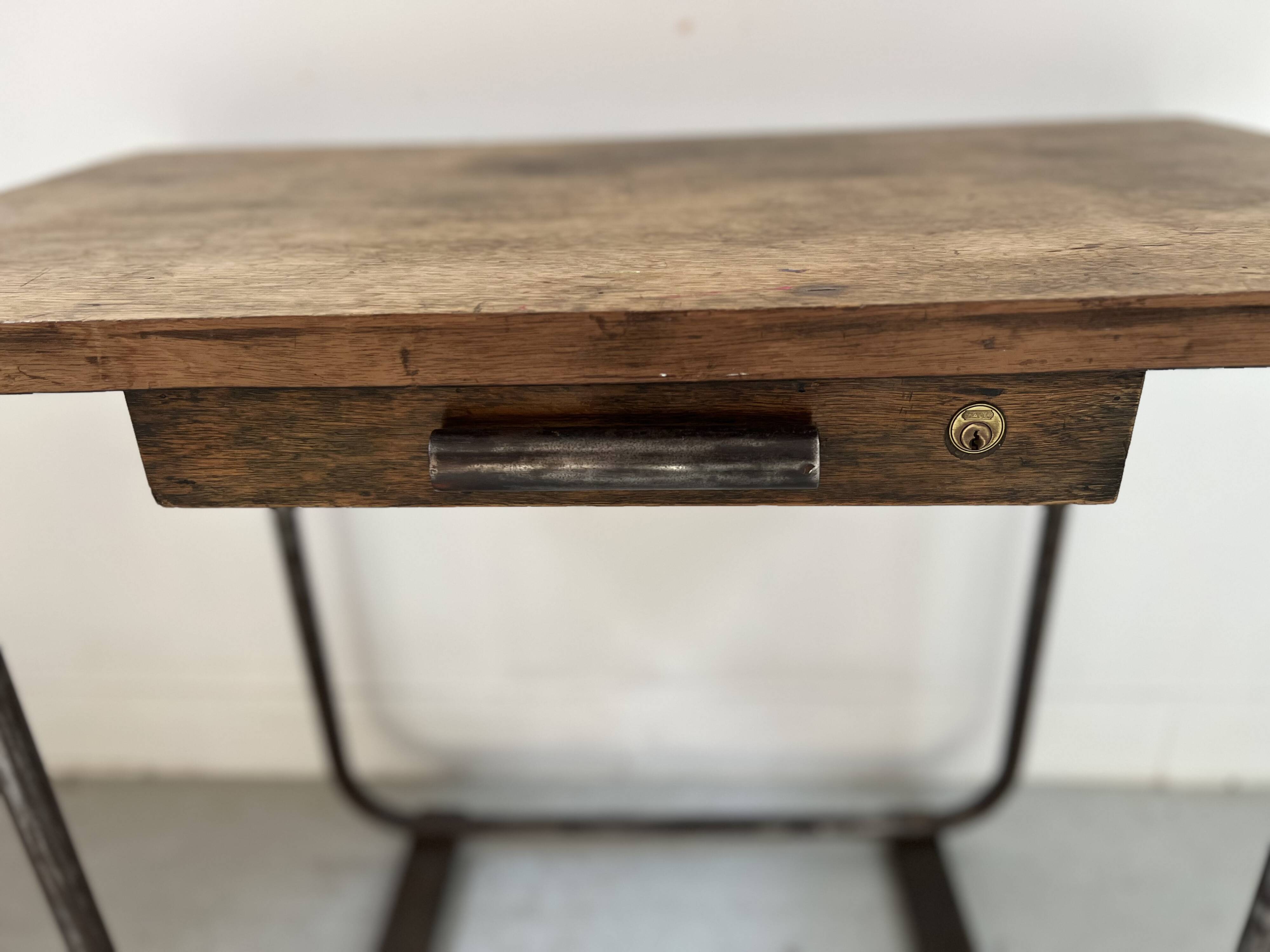 Designer desk in tube and wooden top, 20th century