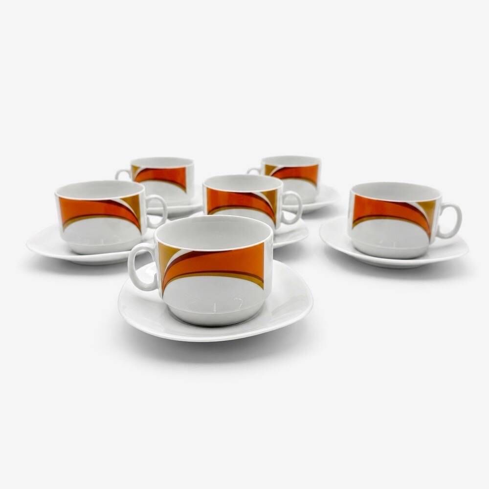 Schirnding Bavaria graphic orange coffee cups 1970s