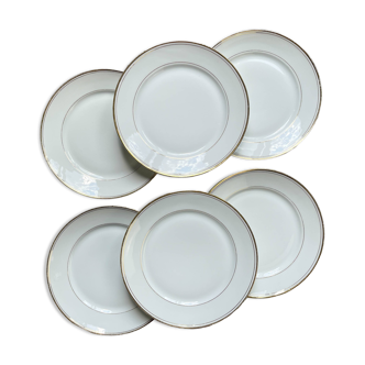 6 Small vintage French plates in golden white Limoges porcelain
