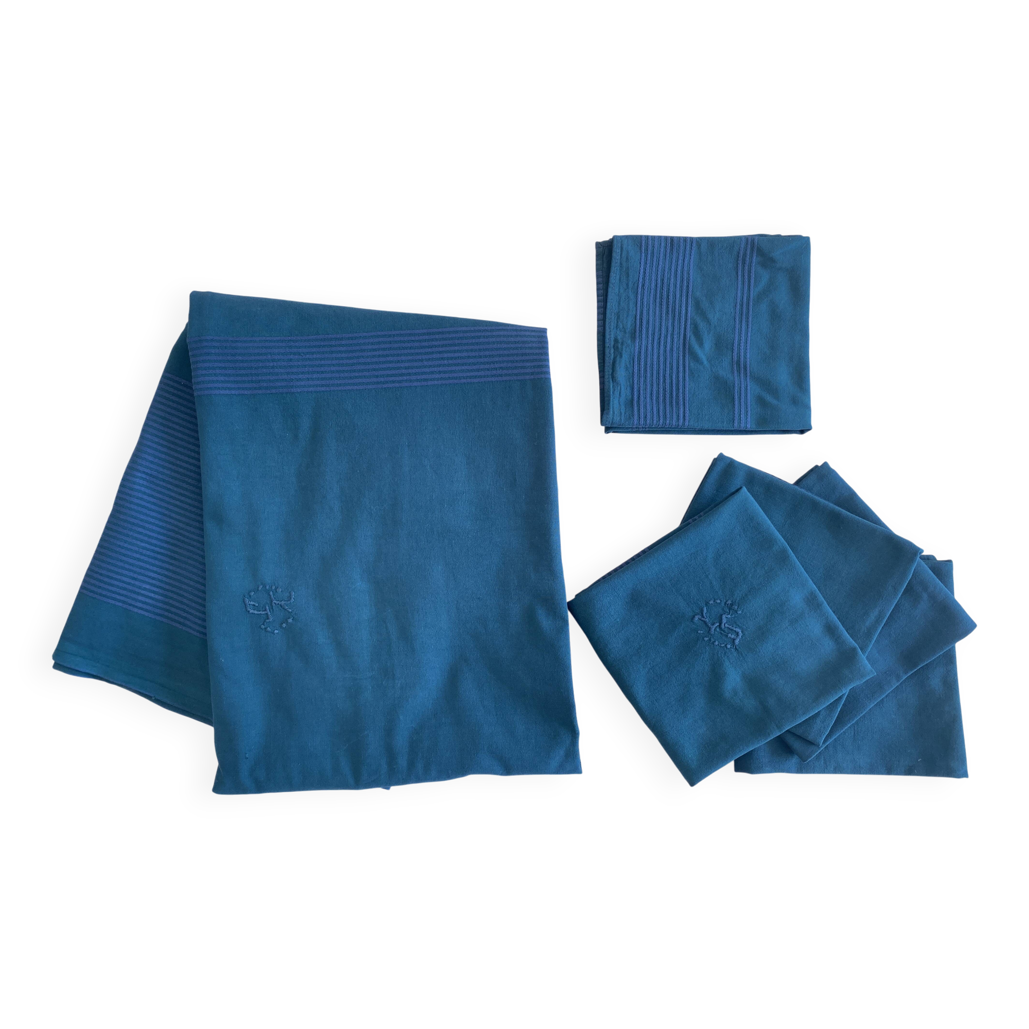 Damask tablecloth and napkins, monogrammed YJ dyed - Cotton - 150x170cm