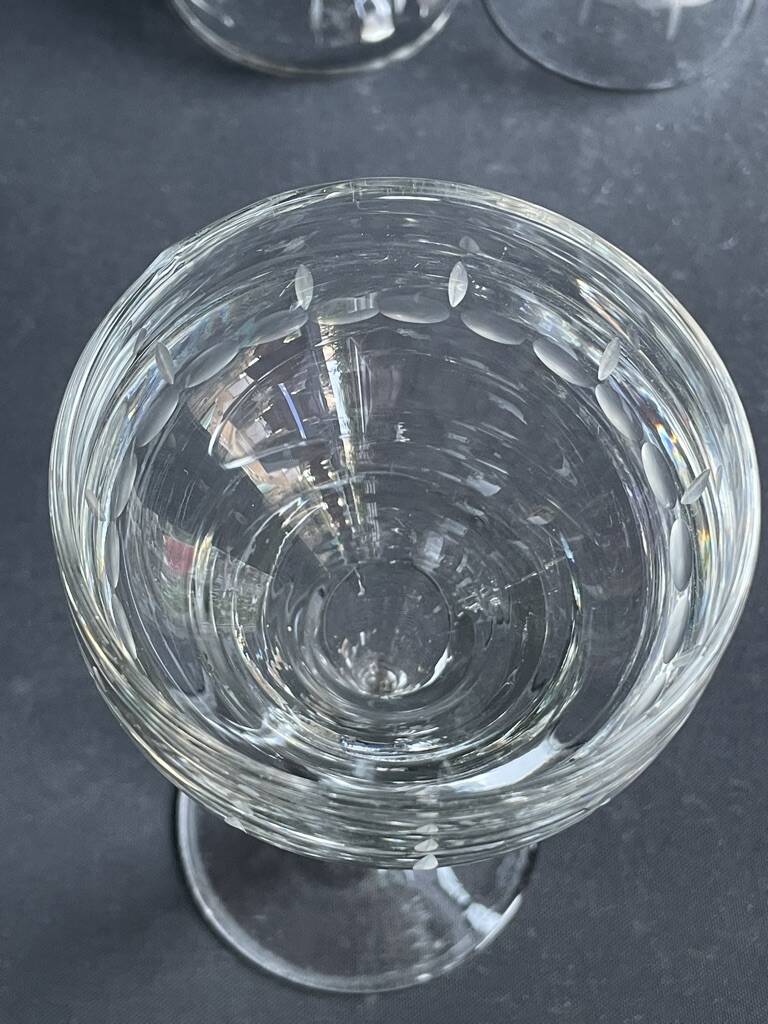 6 old blown and cut bistro glasses