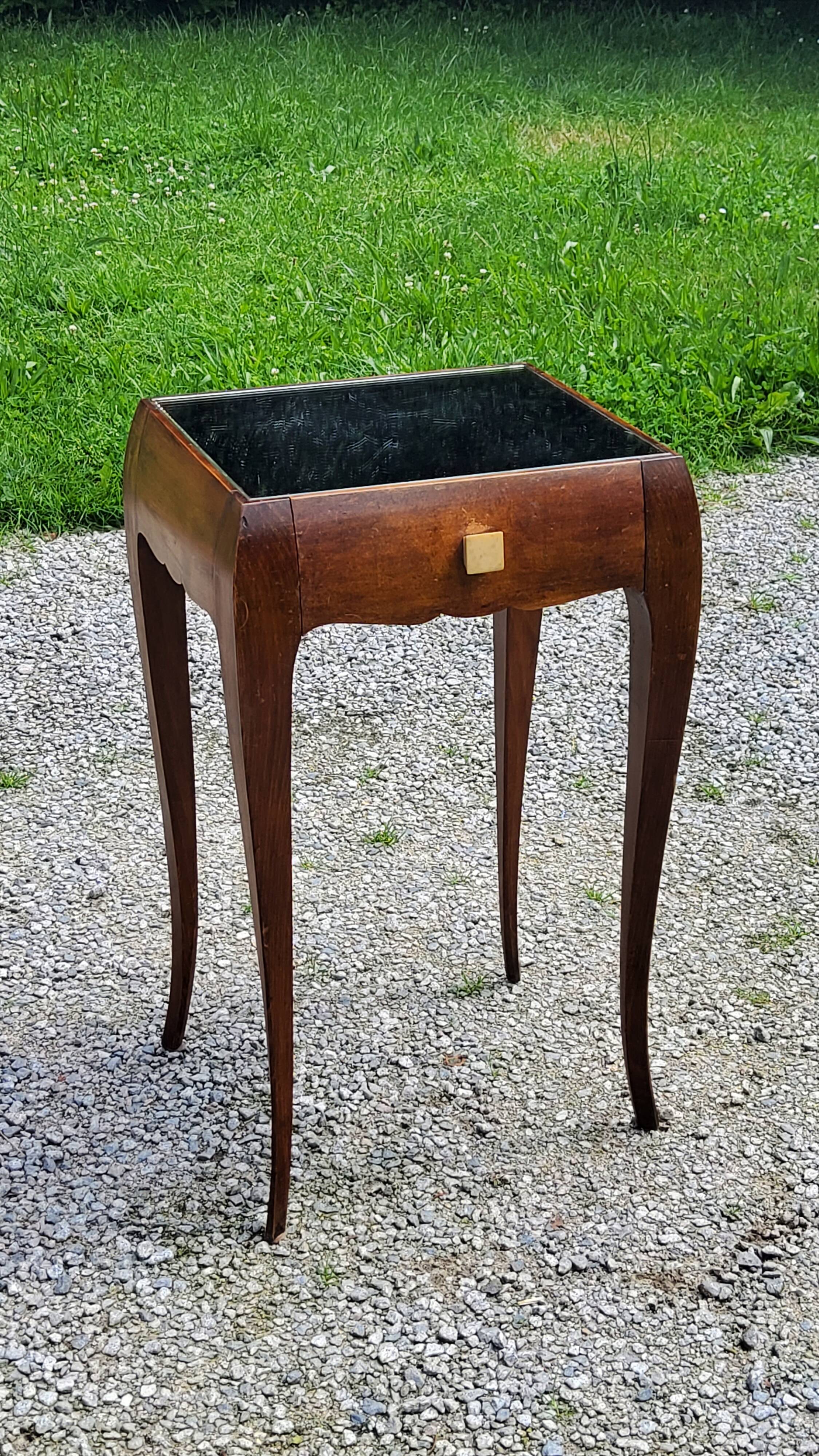 Vintage side table from the 30s/50s in beech and mirror top