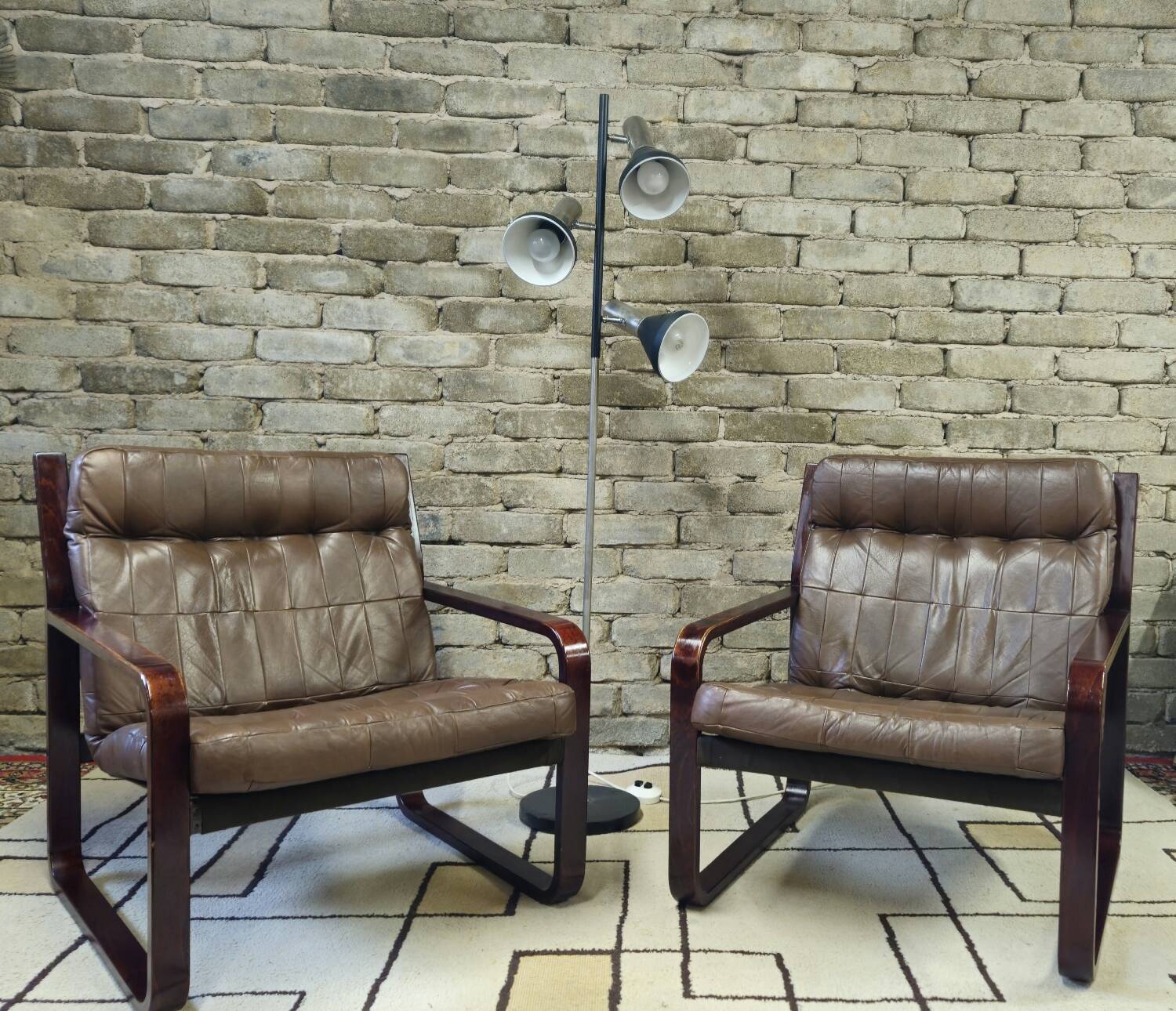 Pair of vintage 1970s faux leather armchairs
