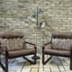 Pair of vintage 1970s faux leather armchairs