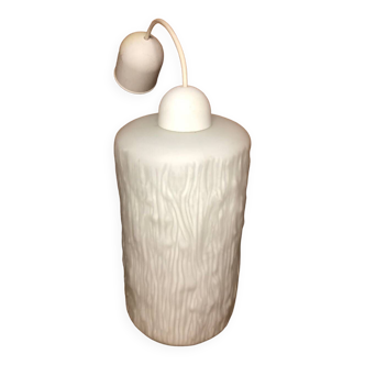 Ancienne Suspension Style LOUIS KALFF Opaline Blanche ReliefVintage #A445