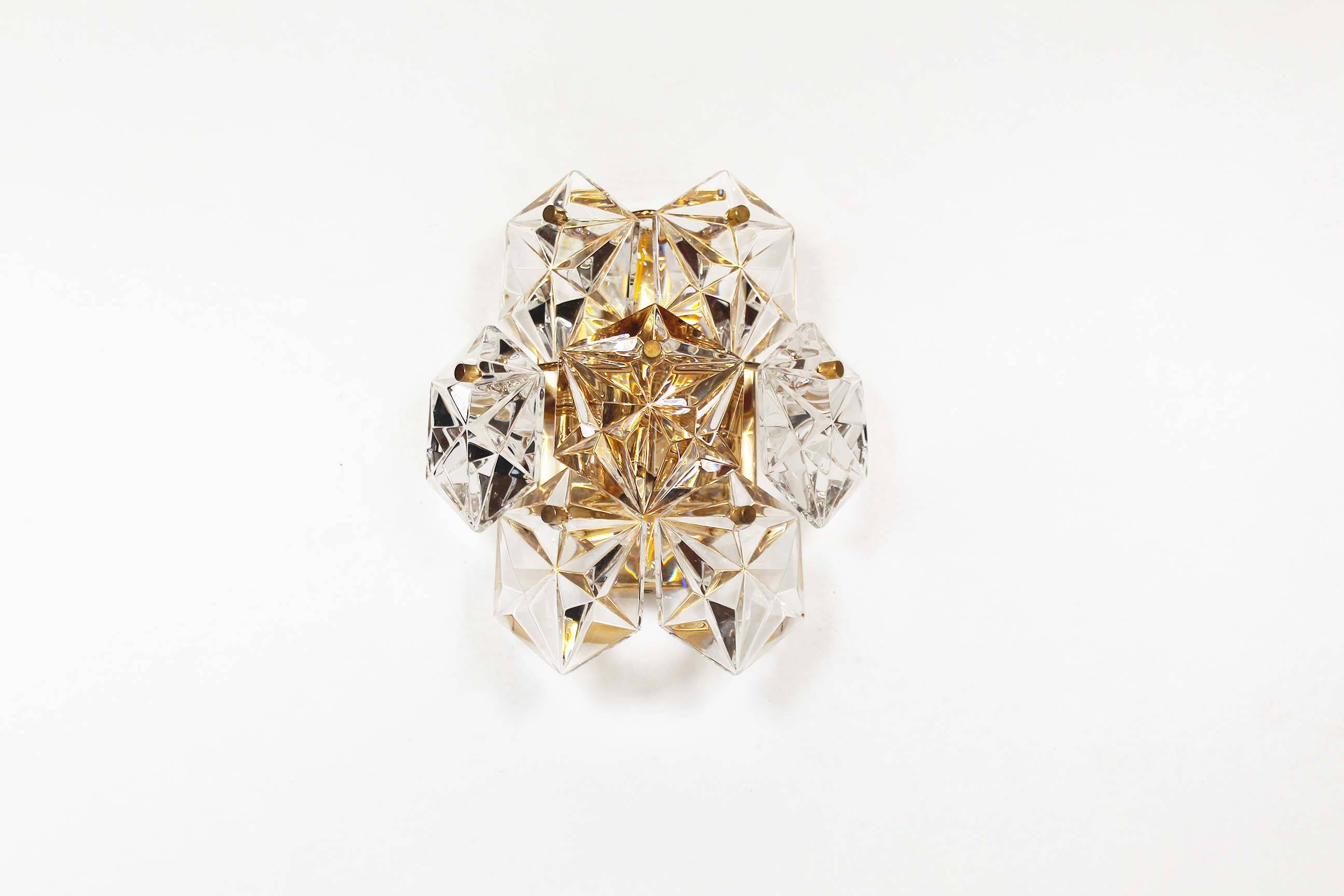 Polished brass and crystal glass wall lamp by Kinkeldey, Germany 1970’s