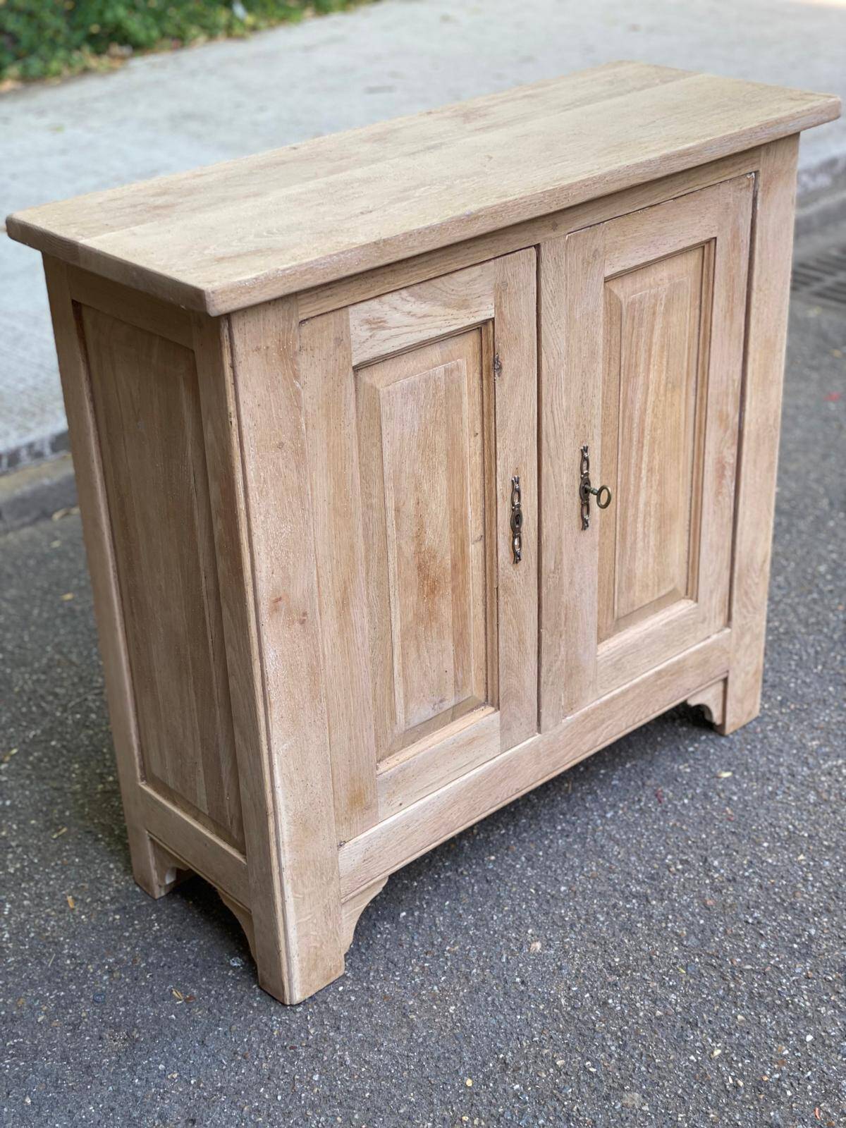 Vintage shallow Parisian sideboard renovated in solid oak 1950.