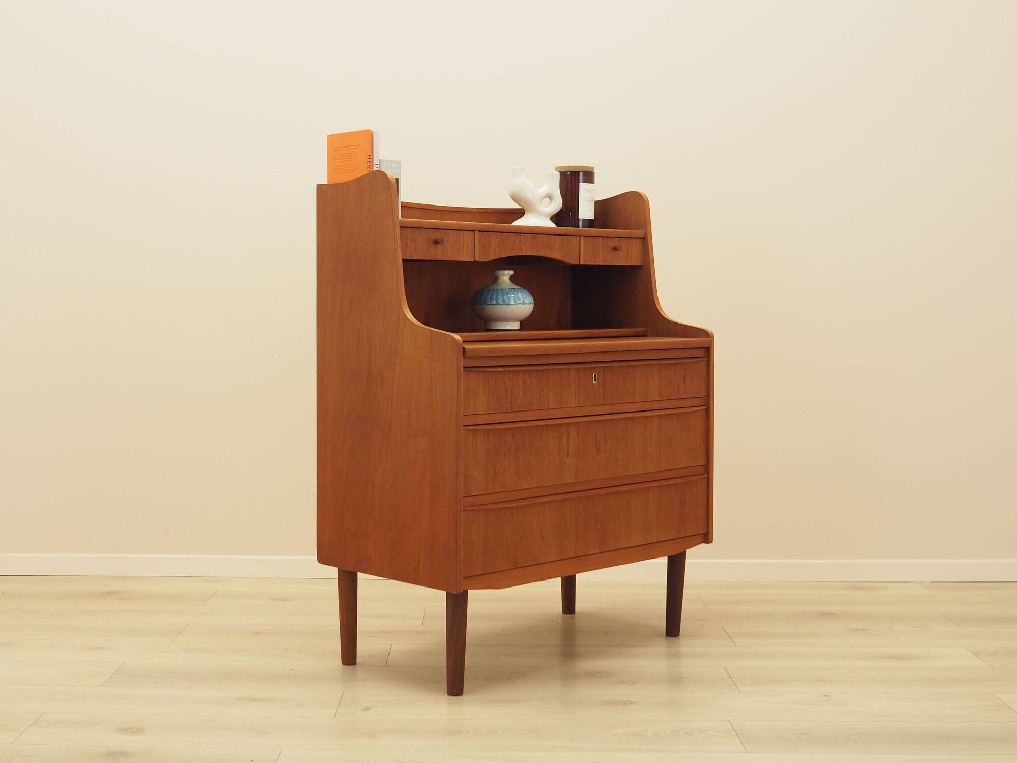 Bureau secrétaire en teck danois avec hutch, années 1970