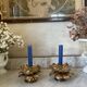 Lotus brass candlestick pair